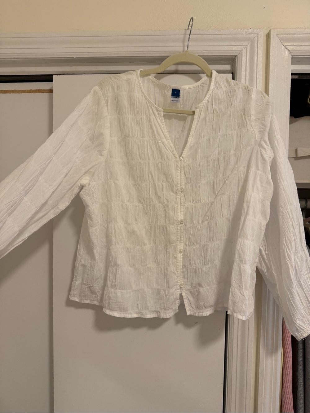 White Textured Button-Front Blouse